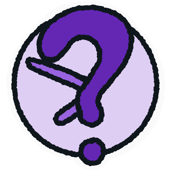 a dark purple question mark on a light purple clock